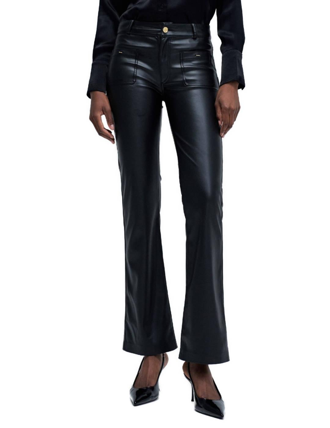 Pantalón Salsa Destiny negro polipiel acampanado de mujer