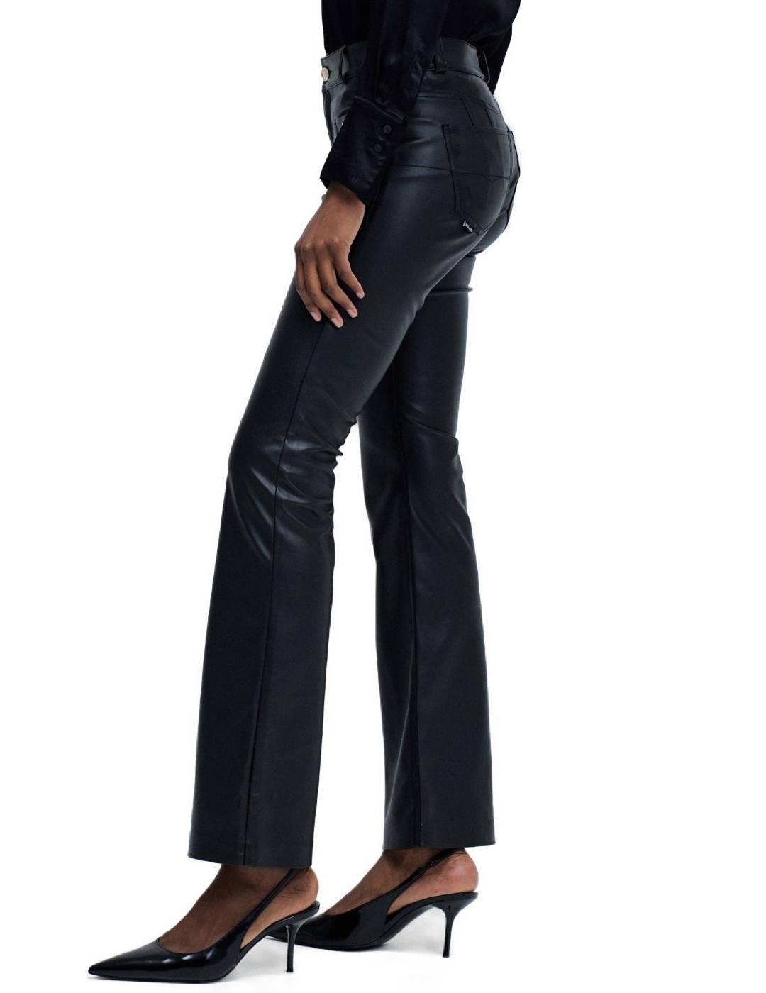 Pantalón Salsa Destiny negro polipiel acampanado de mujer