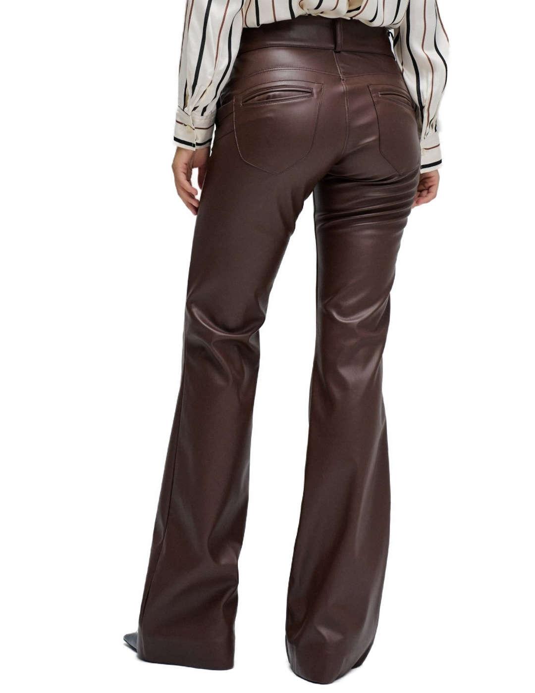 Pantalón Salsa Secret flare marrón polipiel push in de mujer