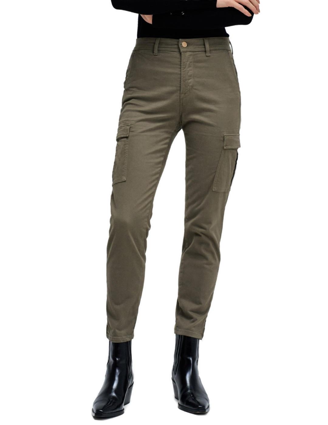 Pantalón Salsa Faith cropped tiro alto cargo verde mujer