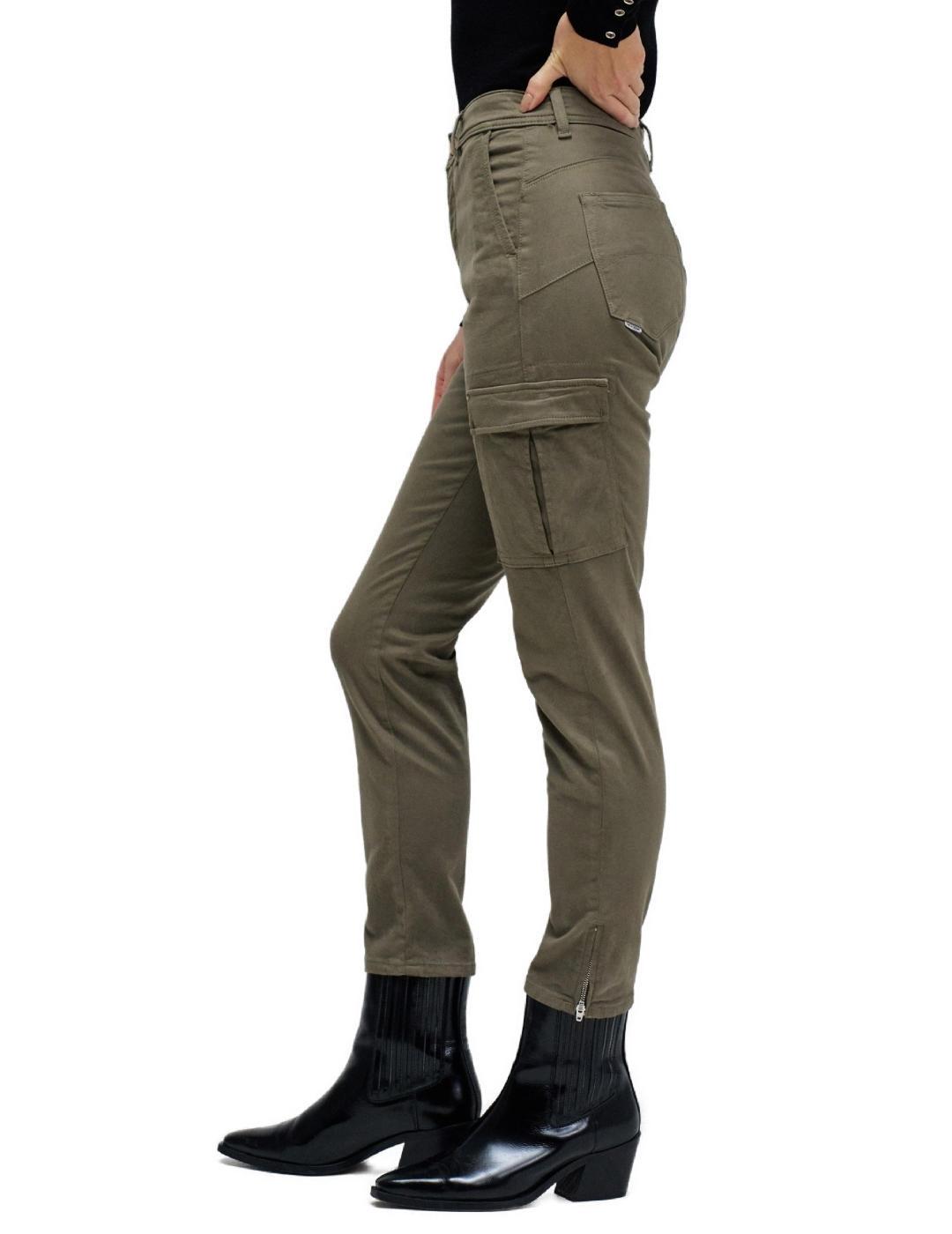 Pantalón Salsa Faith cropped tiro alto cargo verde mujer