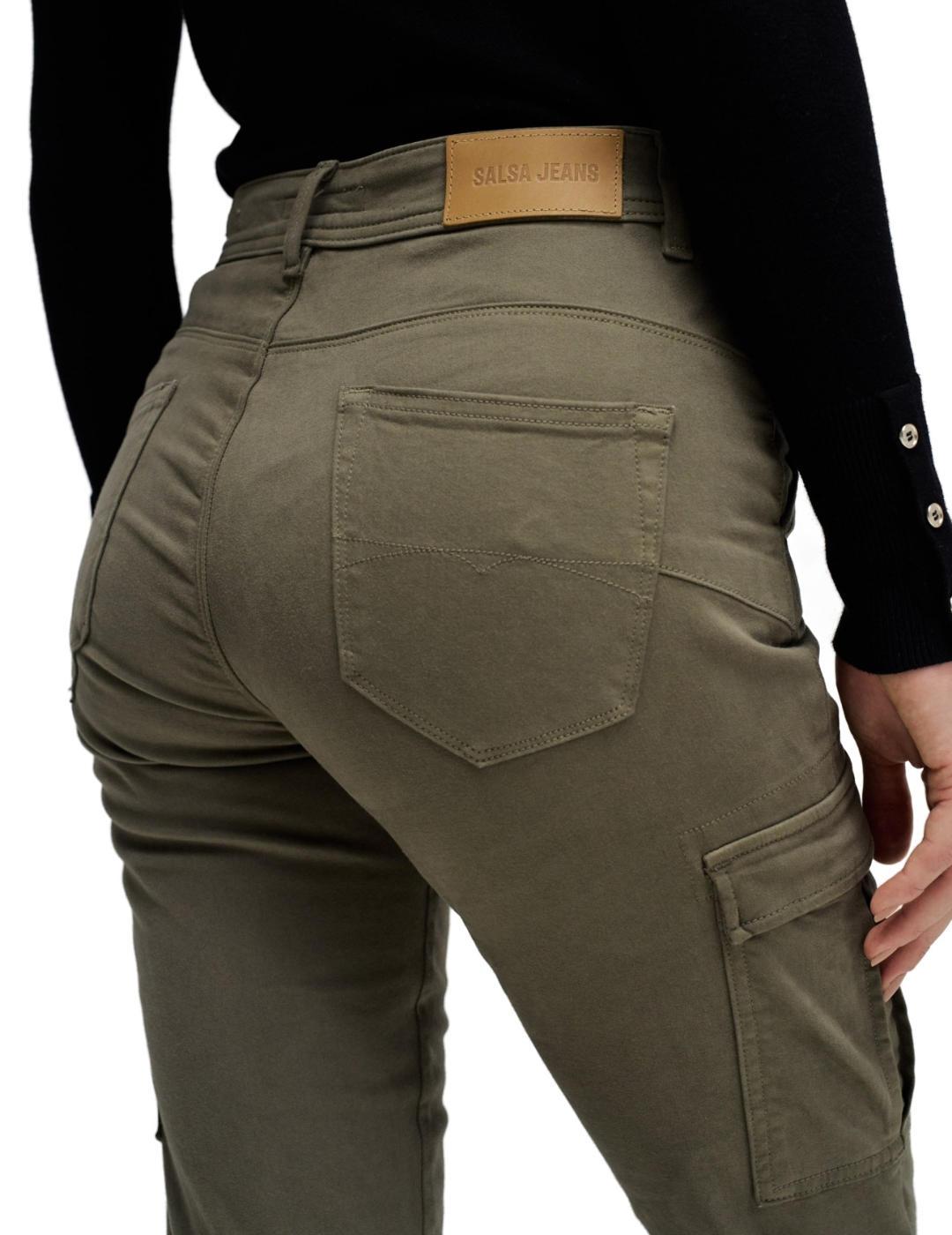 Pantalón Salsa Faith cropped tiro alto cargo verde mujer