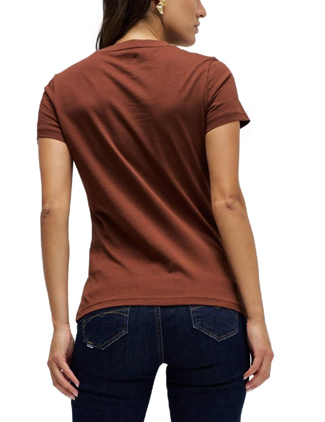 Camiseta Salsa logo marrón con ante manga corta para mujer