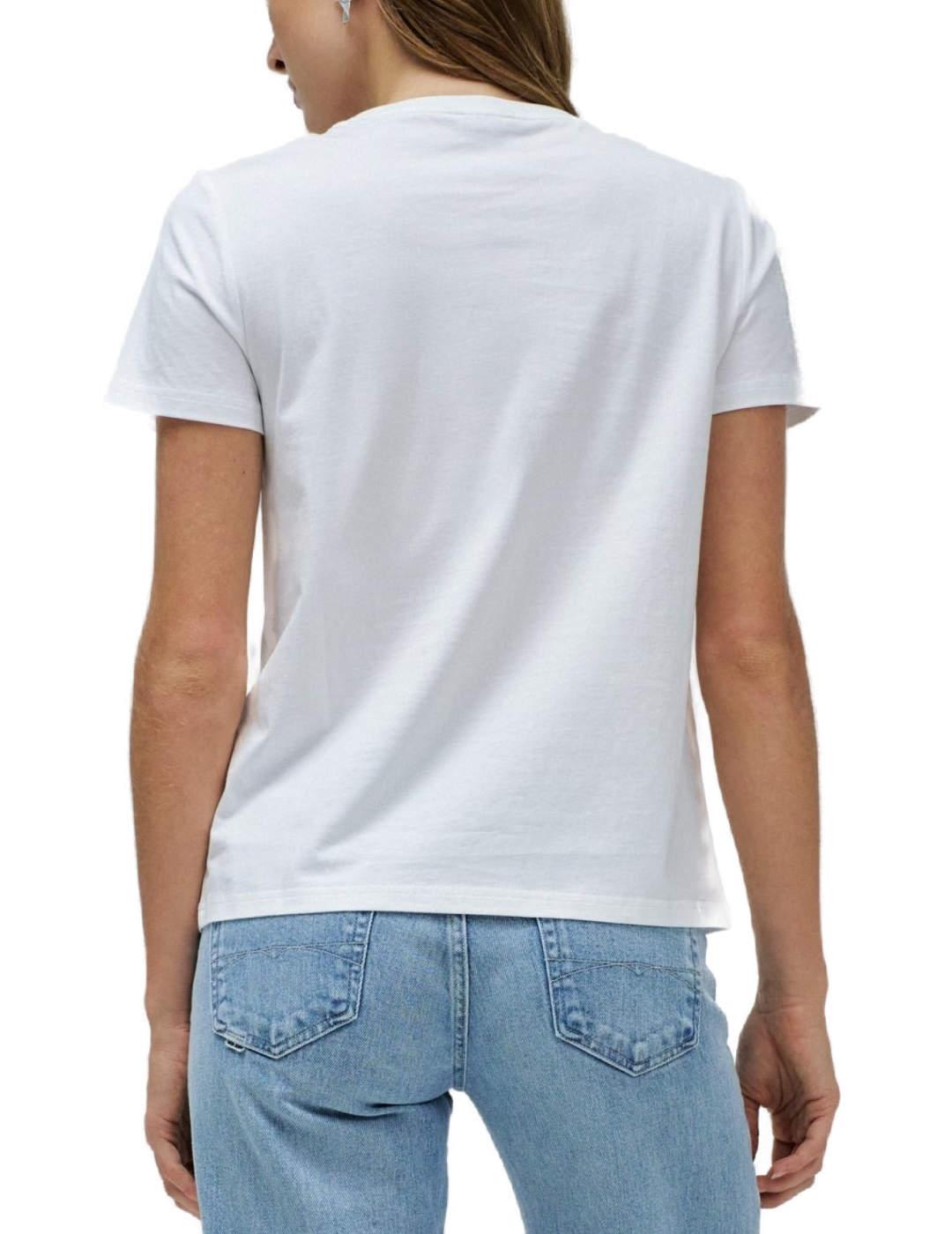 Camiseta Salsa logo pequeño blanca detalle pedrería de mujer