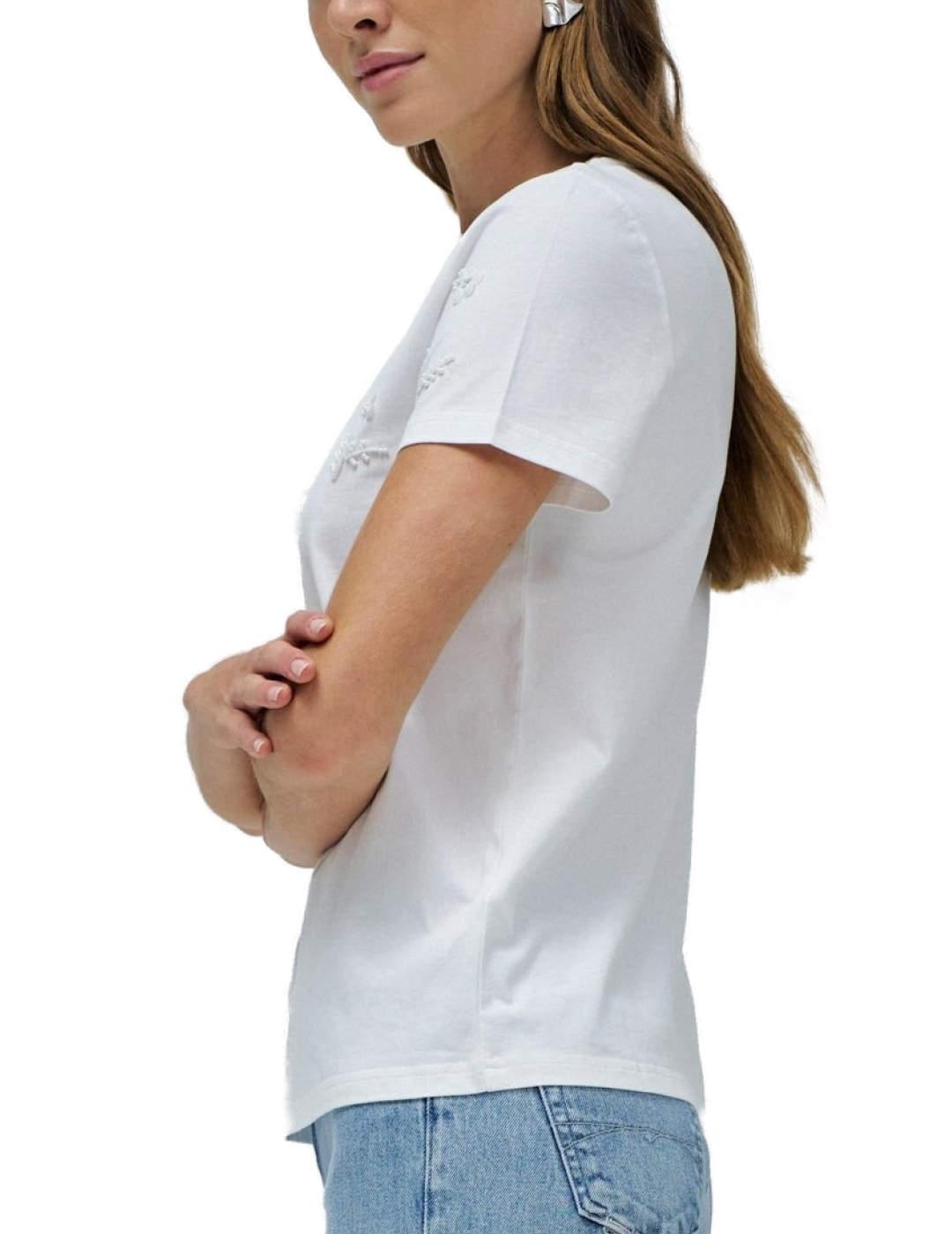 Camiseta Salsa logo pequeño blanca detalle pedrería de mujer