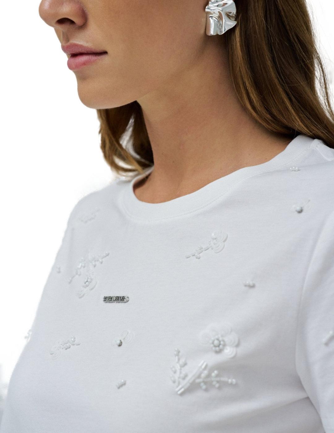Camiseta Salsa logo pequeño blanca detalle pedrería de mujer