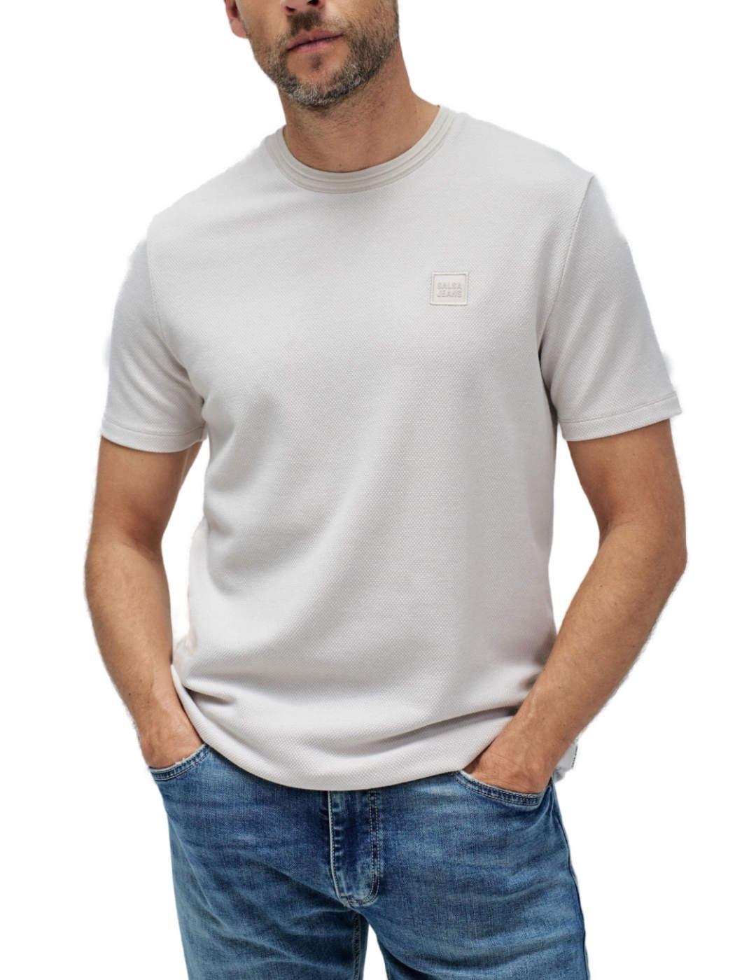 Camiseta Salsa mini logo beige manga corta para hombre