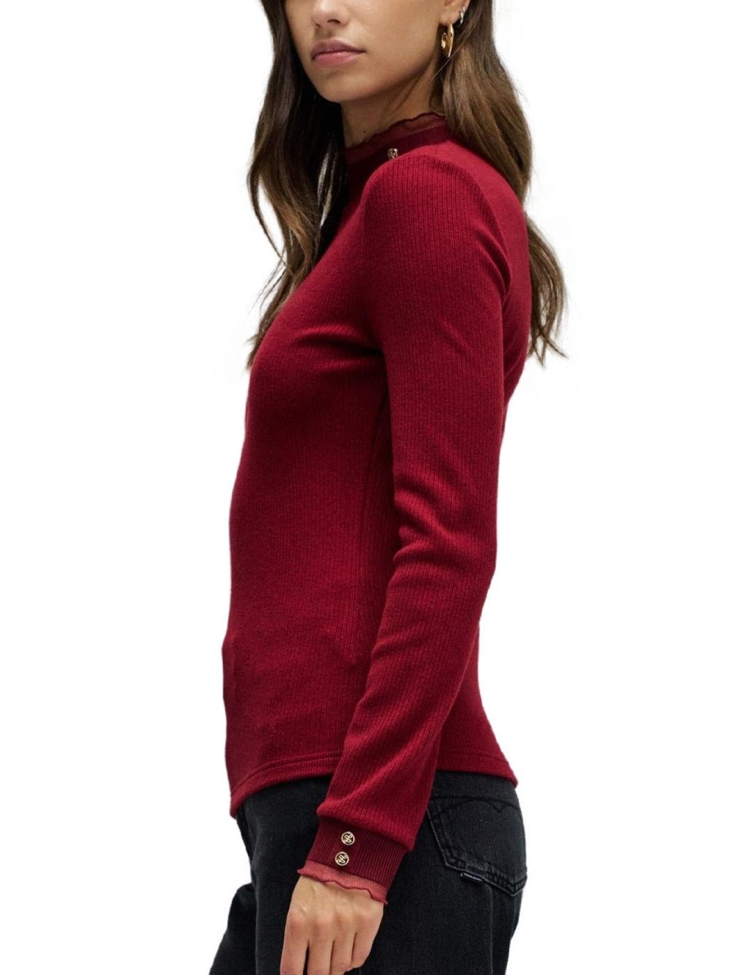 Jersey Salsa cuello altocon detalles en tul  rojo de mujer