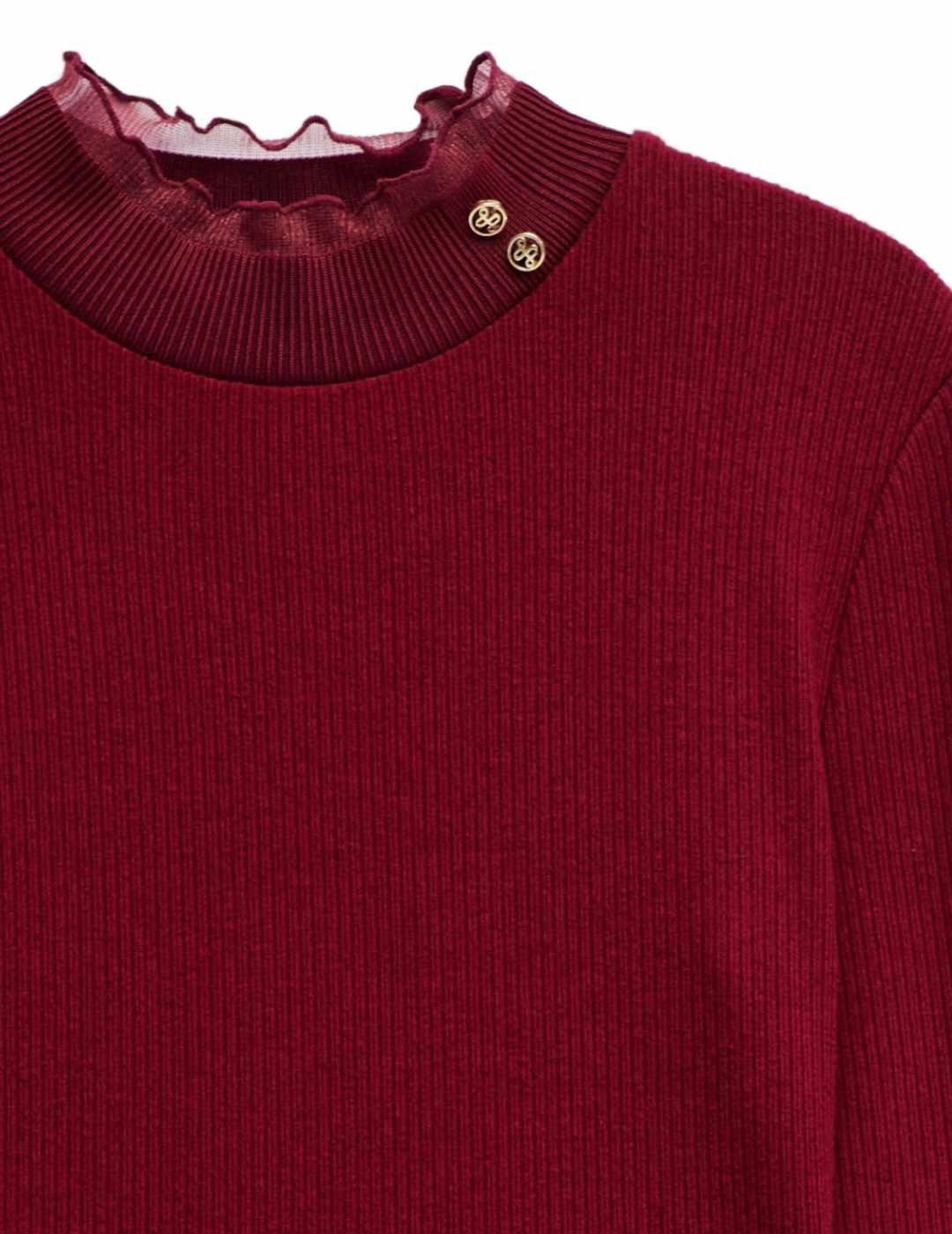 Jersey Salsa cuello altocon detalles en tul  rojo de mujer