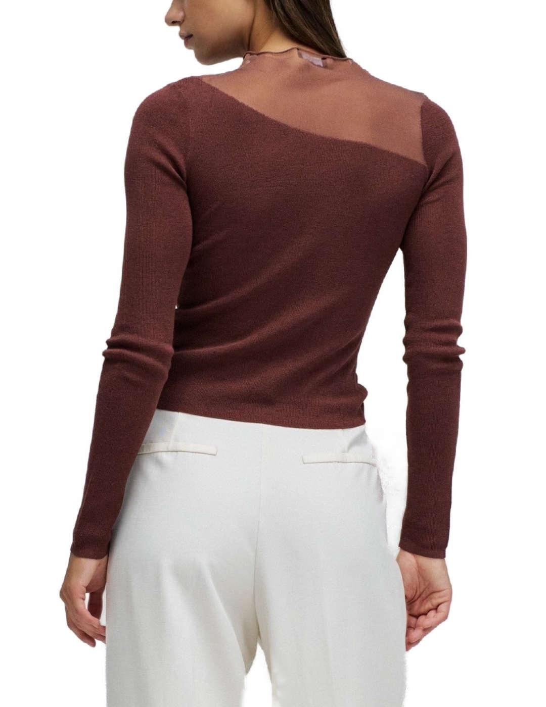 Jersey Salsa marrón punto escote asimétrico para mujer