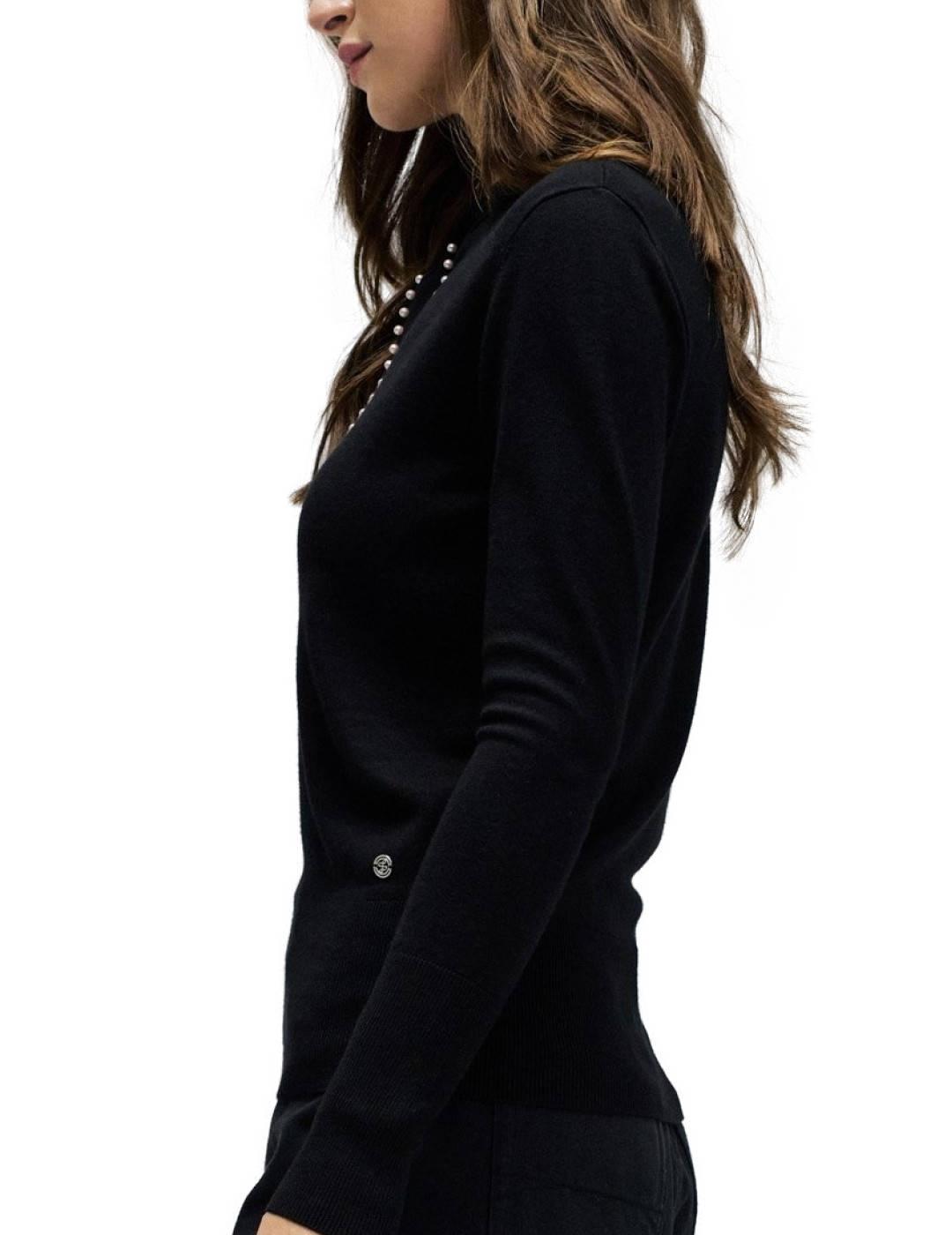 Jersey Salsa negro detalle lazo con perlas para mujer