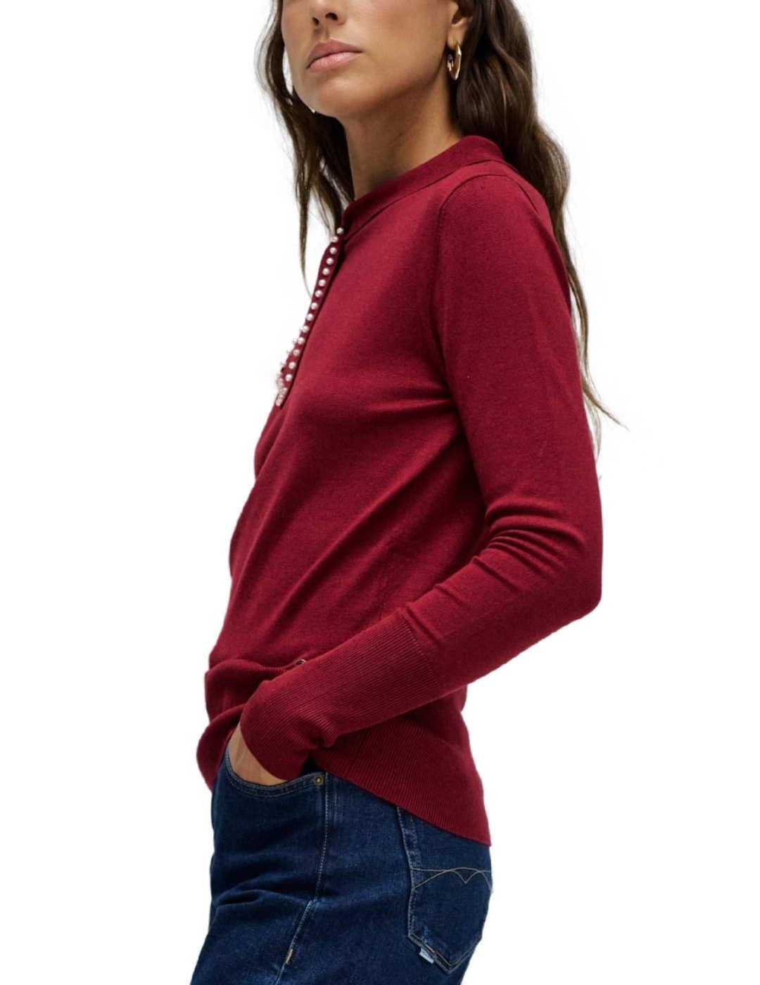 Jersey Salsa rojo detalle lazo con perlas de mujer