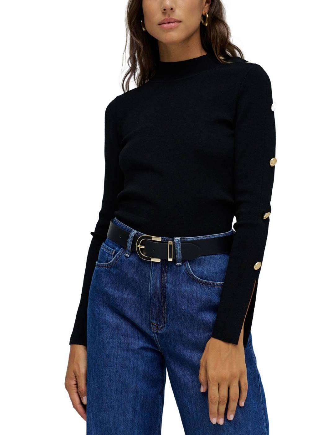 Jersey Salsa negro botones dorados en manga de mujer