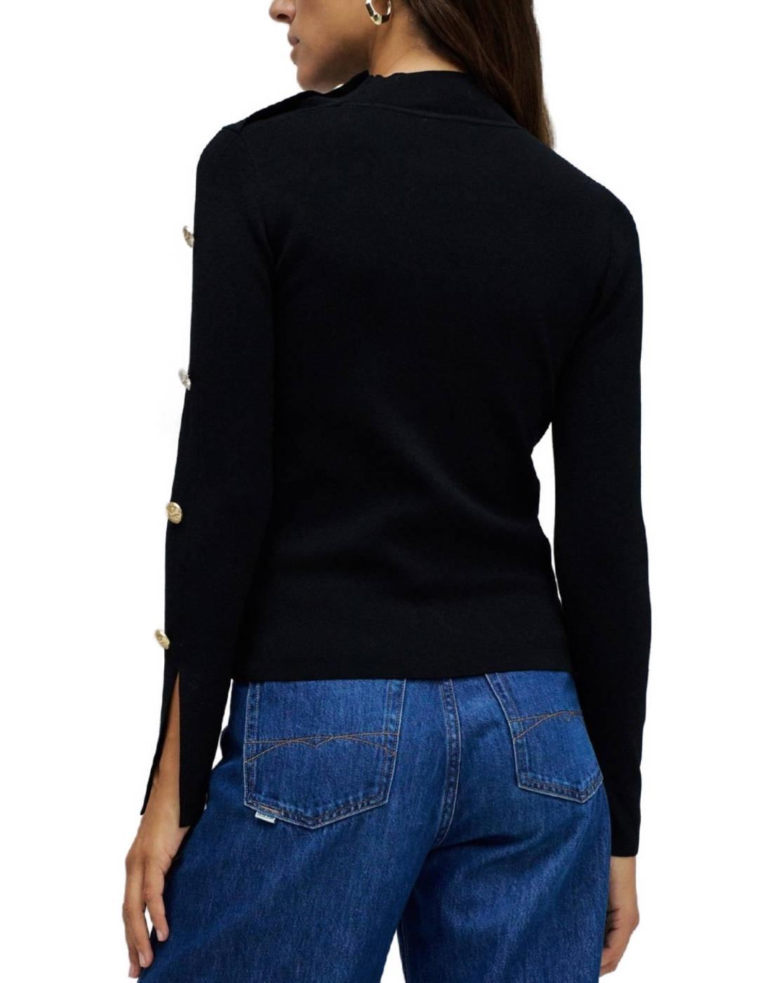Jersey Salsa negro botones dorados en manga de mujer