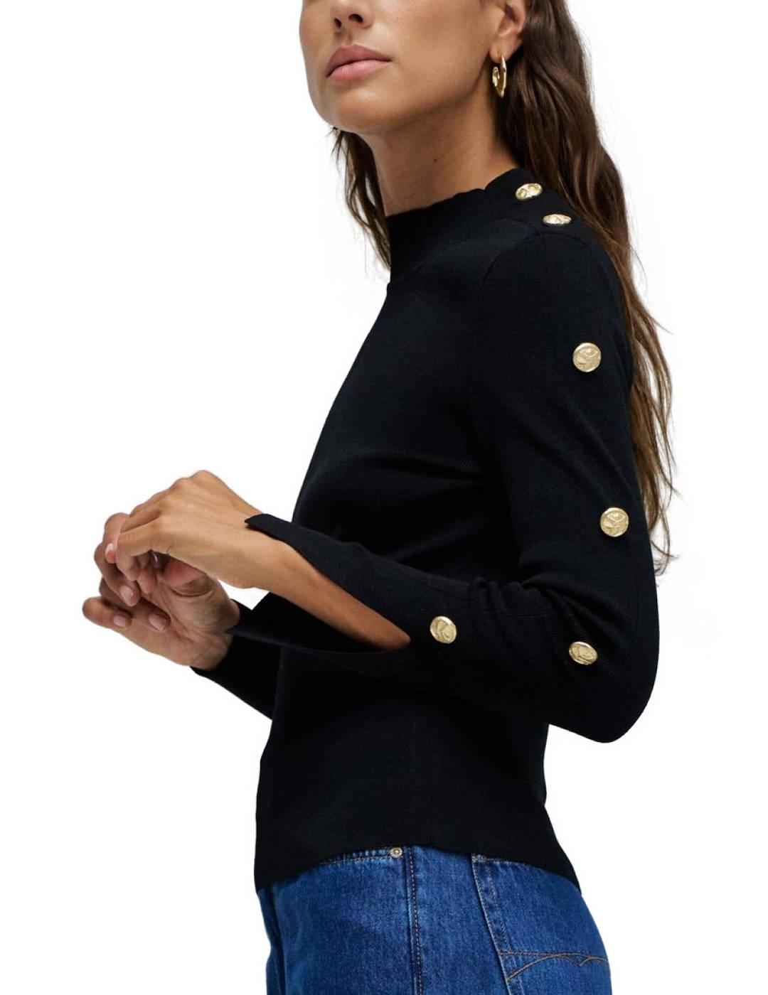 Jersey Salsa negro botones dorados en manga de mujer