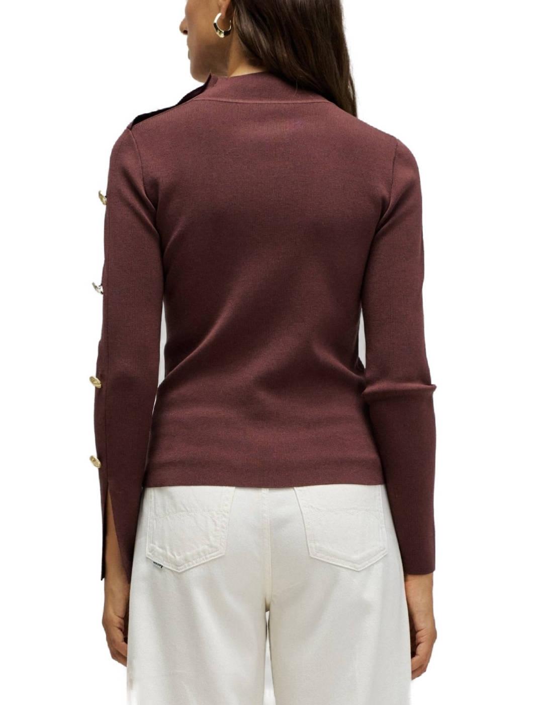 Jersey Salsa marrón botones dorados en manga de mujer