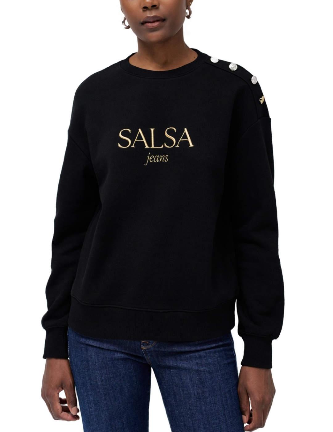 Sudadera Salsa negra con branding dorado manga larga mujer