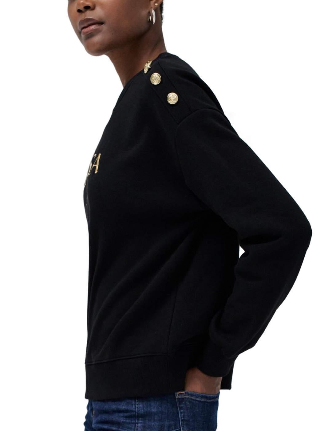 Sudadera Salsa negra con branding dorado manga larga mujer