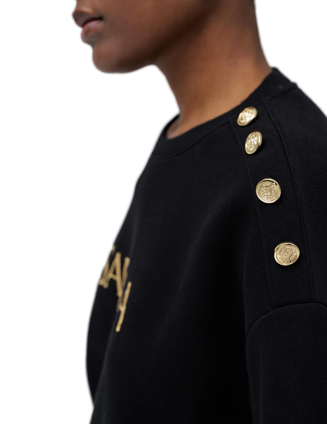 Sudadera Salsa negra con branding dorado manga larga mujer