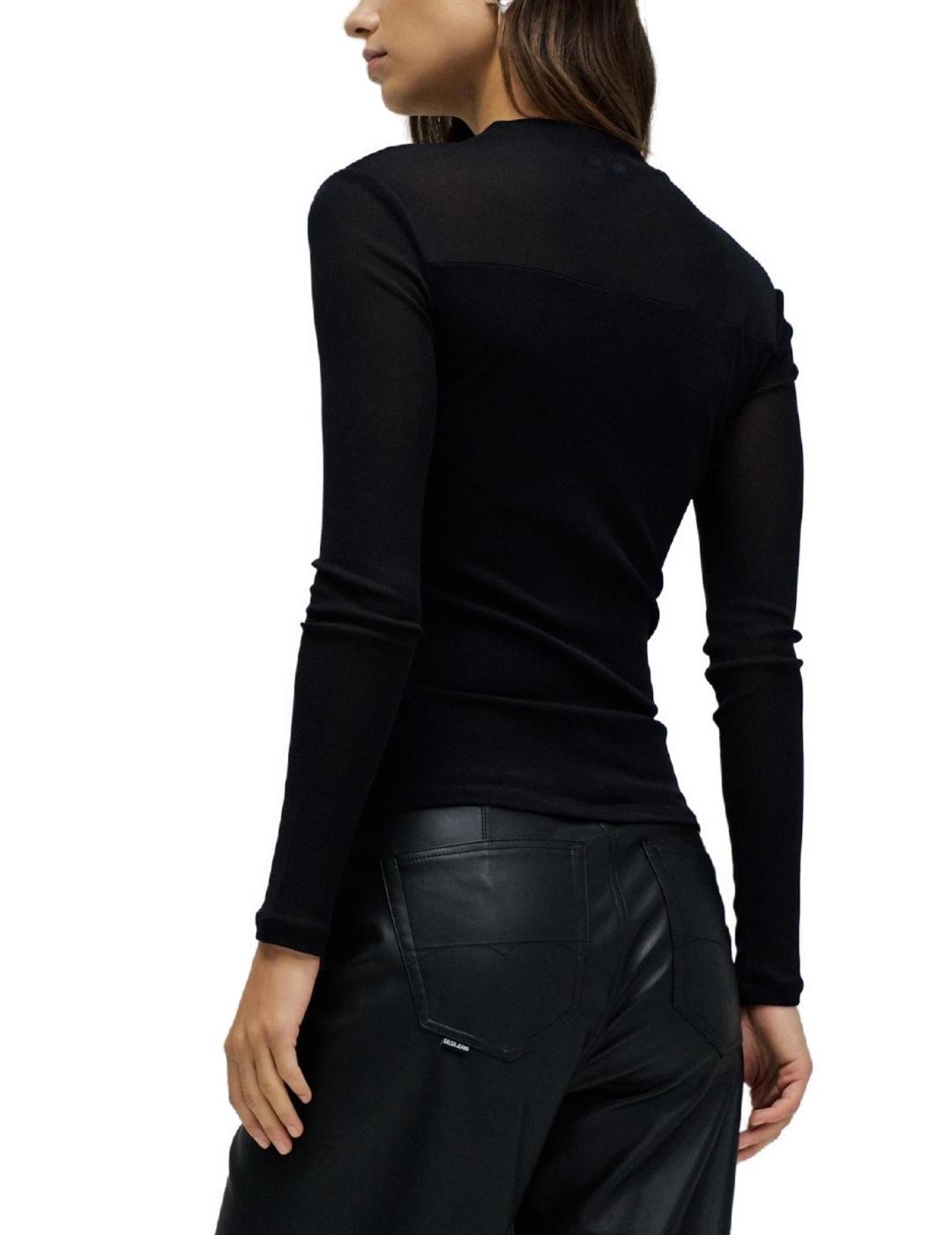 Camiseta Salsa negra de tul con trasparencia negra de mujer