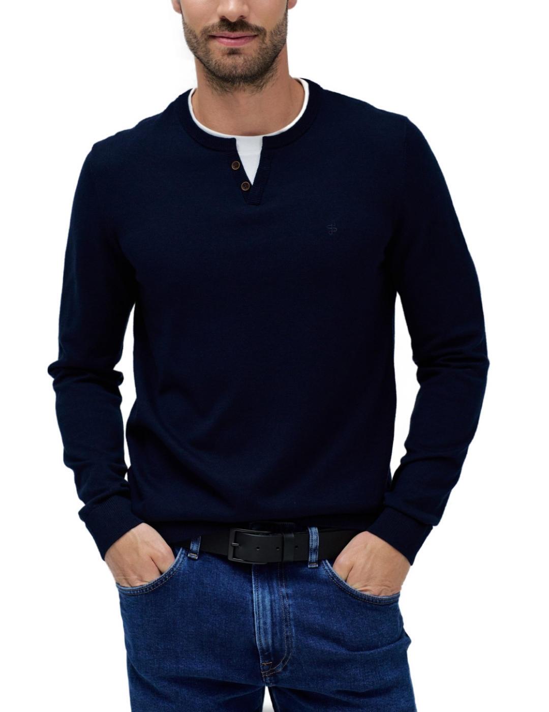 Jersey Salsa marino cuello camiseta de punto fino de hombre