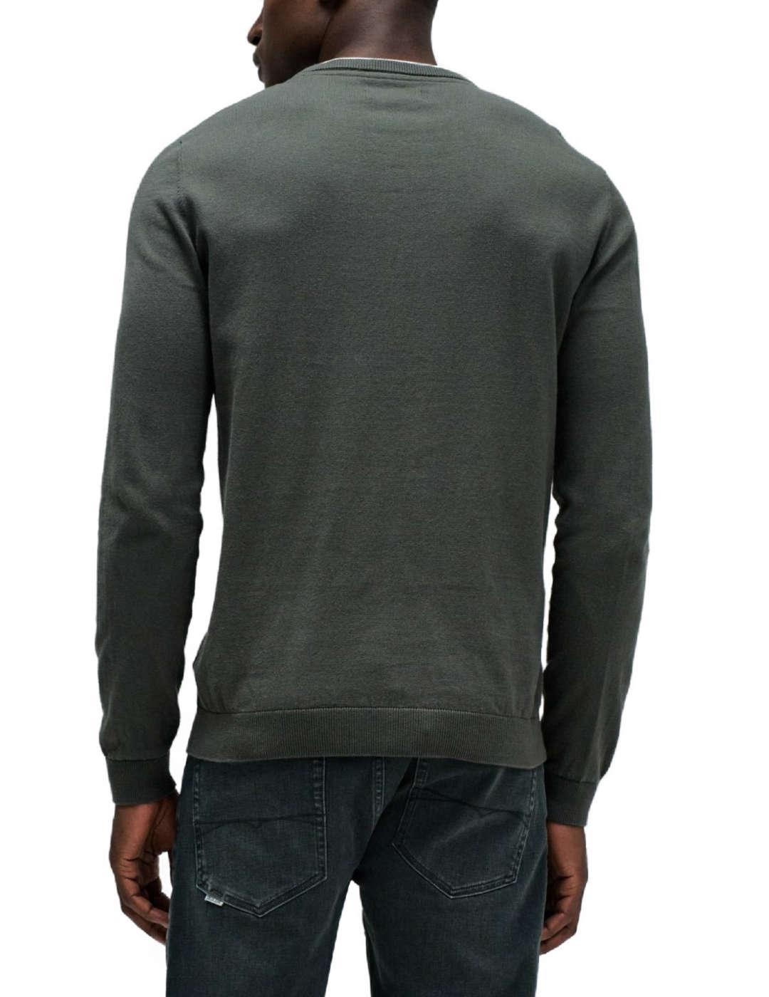 Jersey Salsa verde cuello camiseta de punto fino de hombre