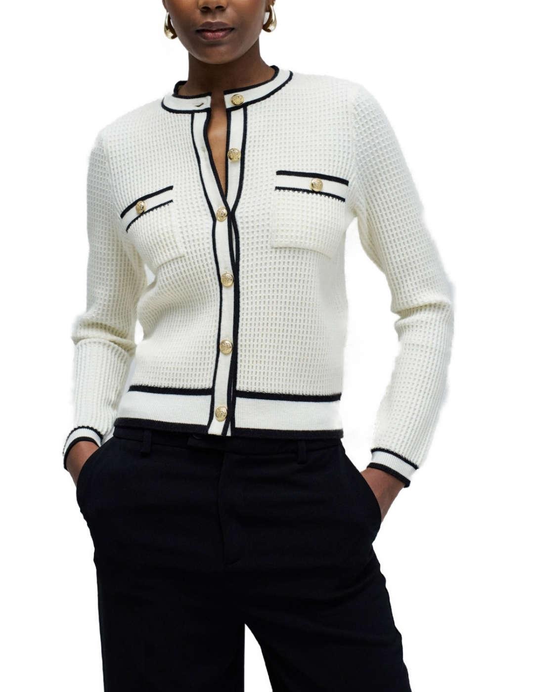 Chaqueta Salsa blanca punto botones dorados para mujer