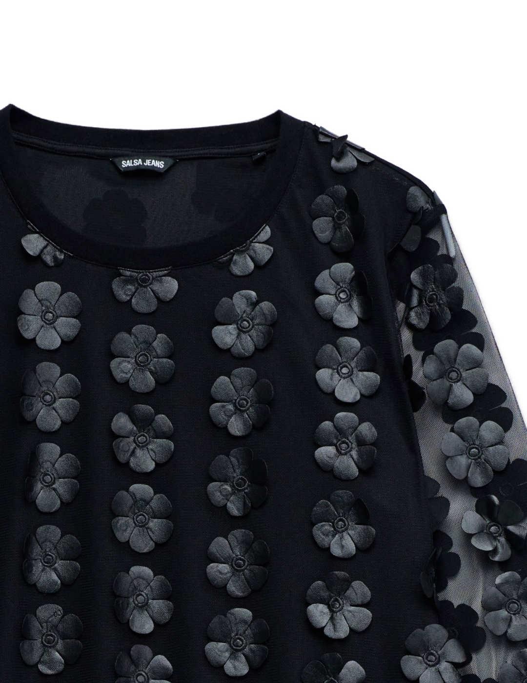 Sudadera Salsa detalles flores con textura negra de mujer