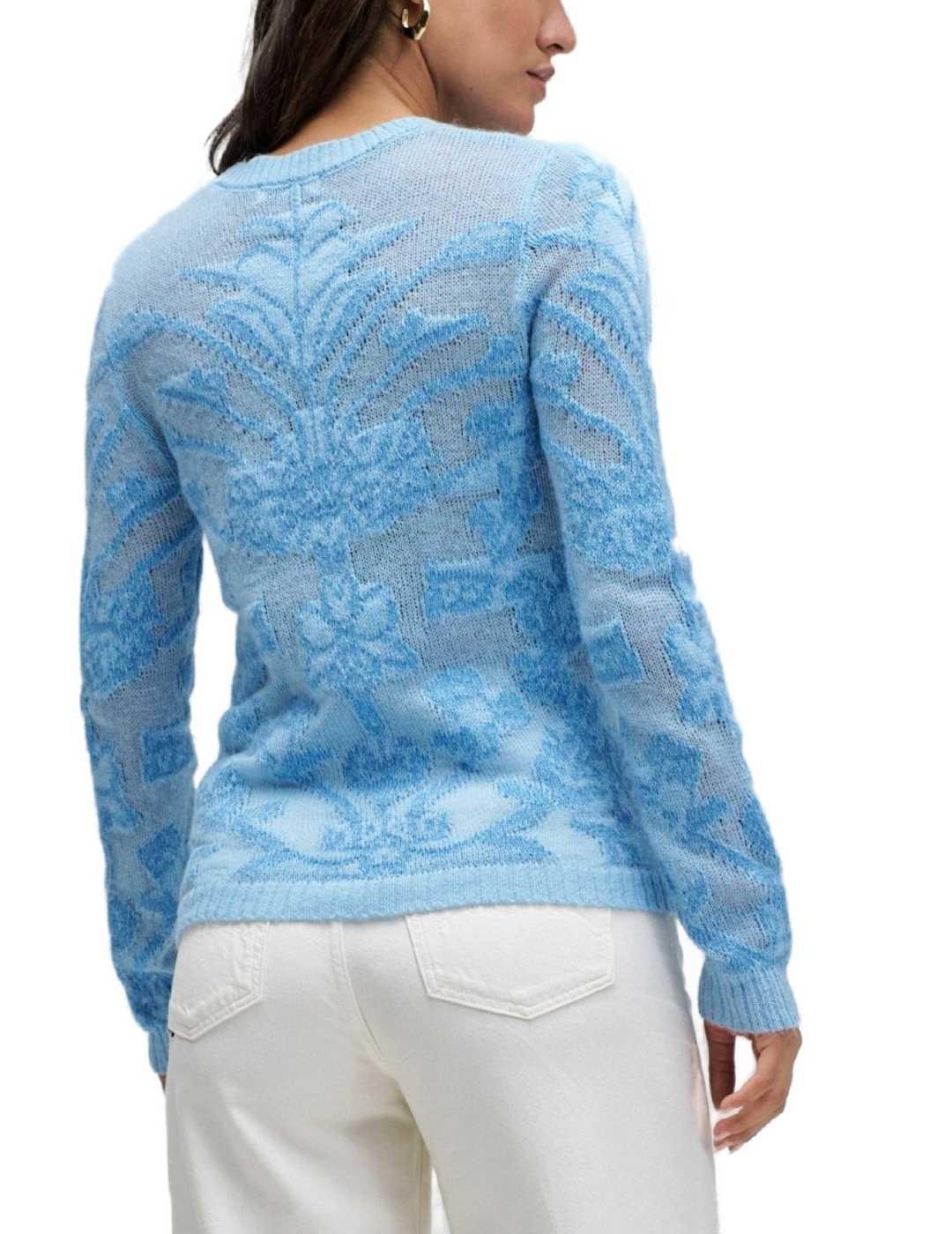 Jersey Salsa Intarsia azul floral con lana para mujer