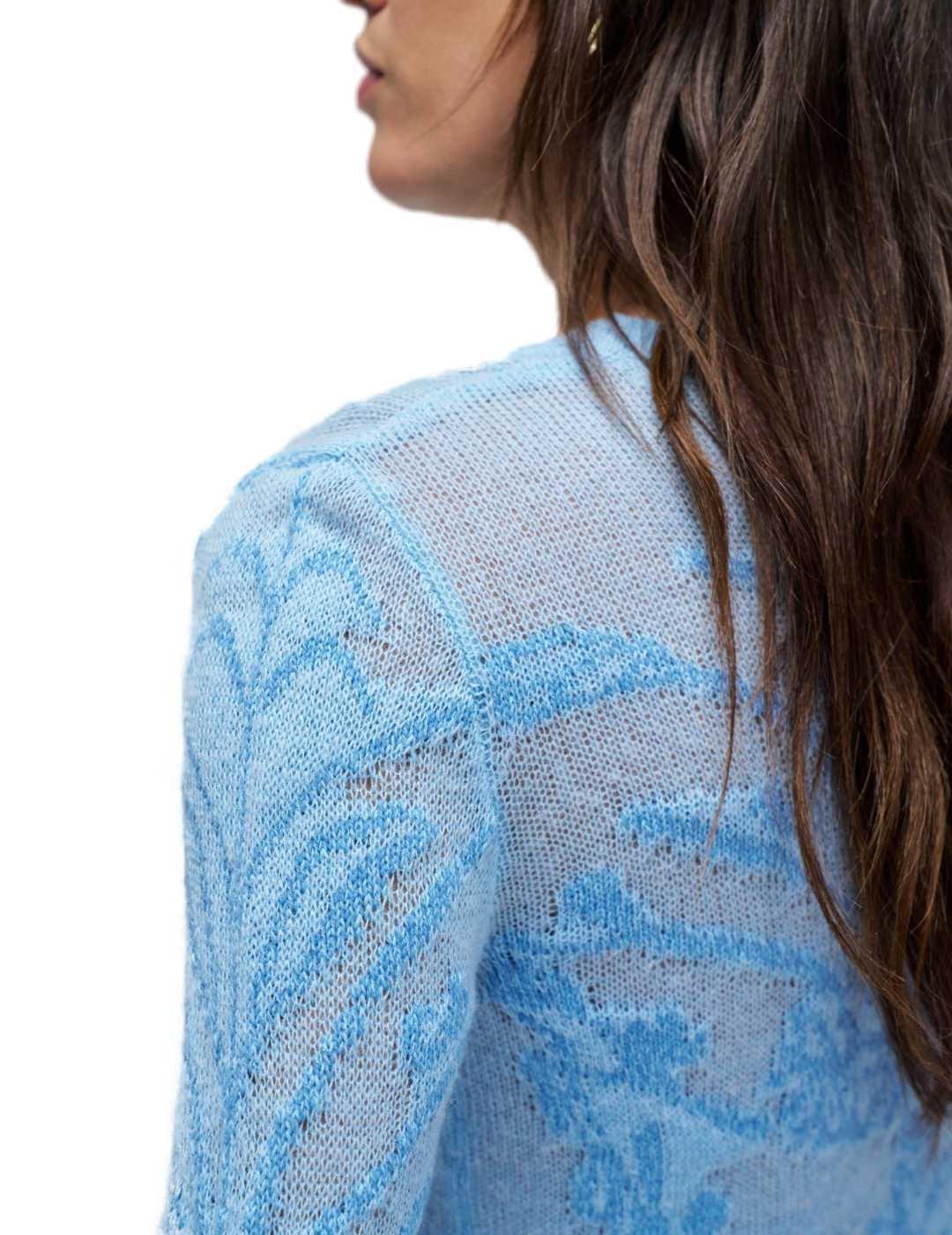 Jersey Salsa Intarsia azul floral con lana para mujer