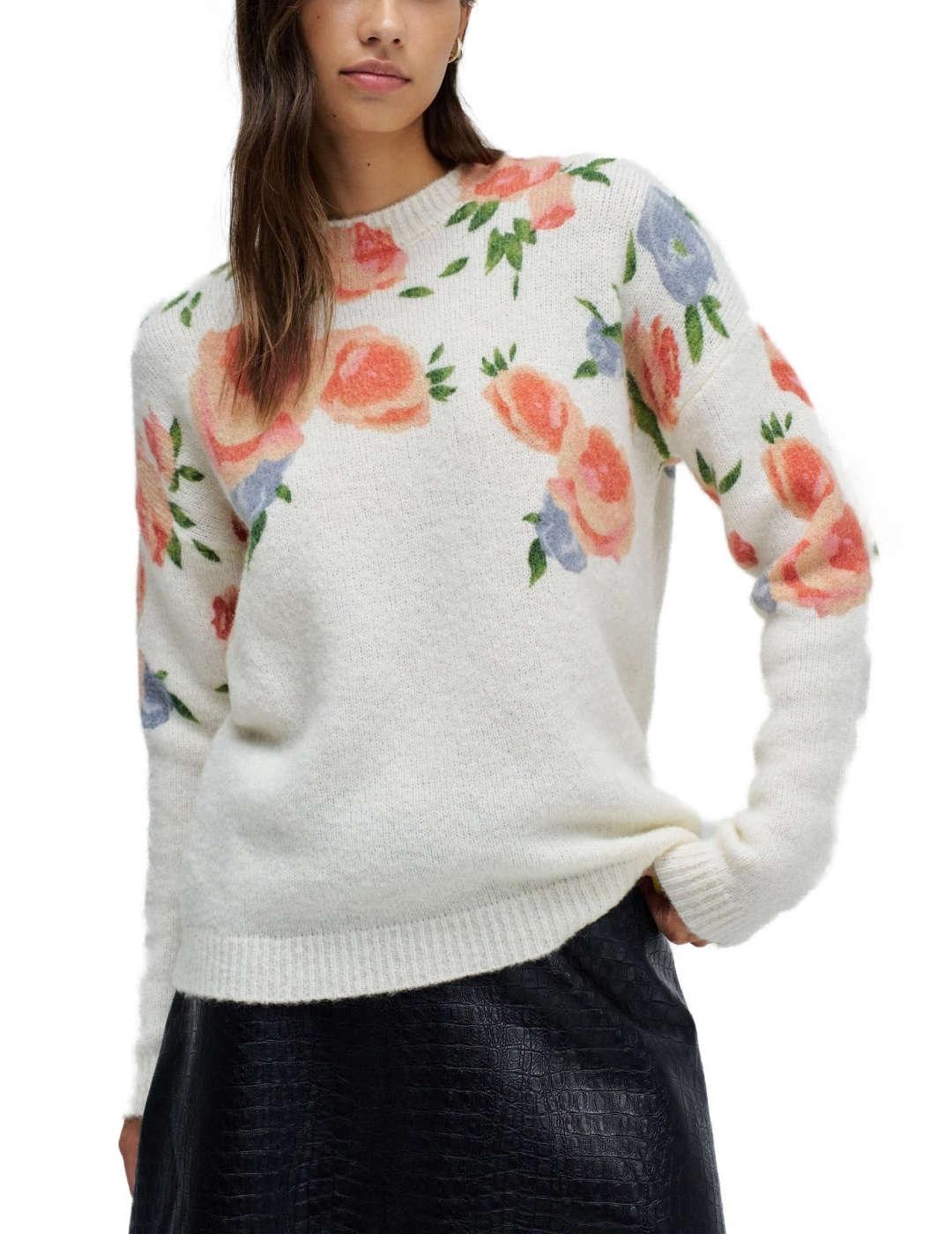 Jersey Salsa crudo con flores manga larga para mujer