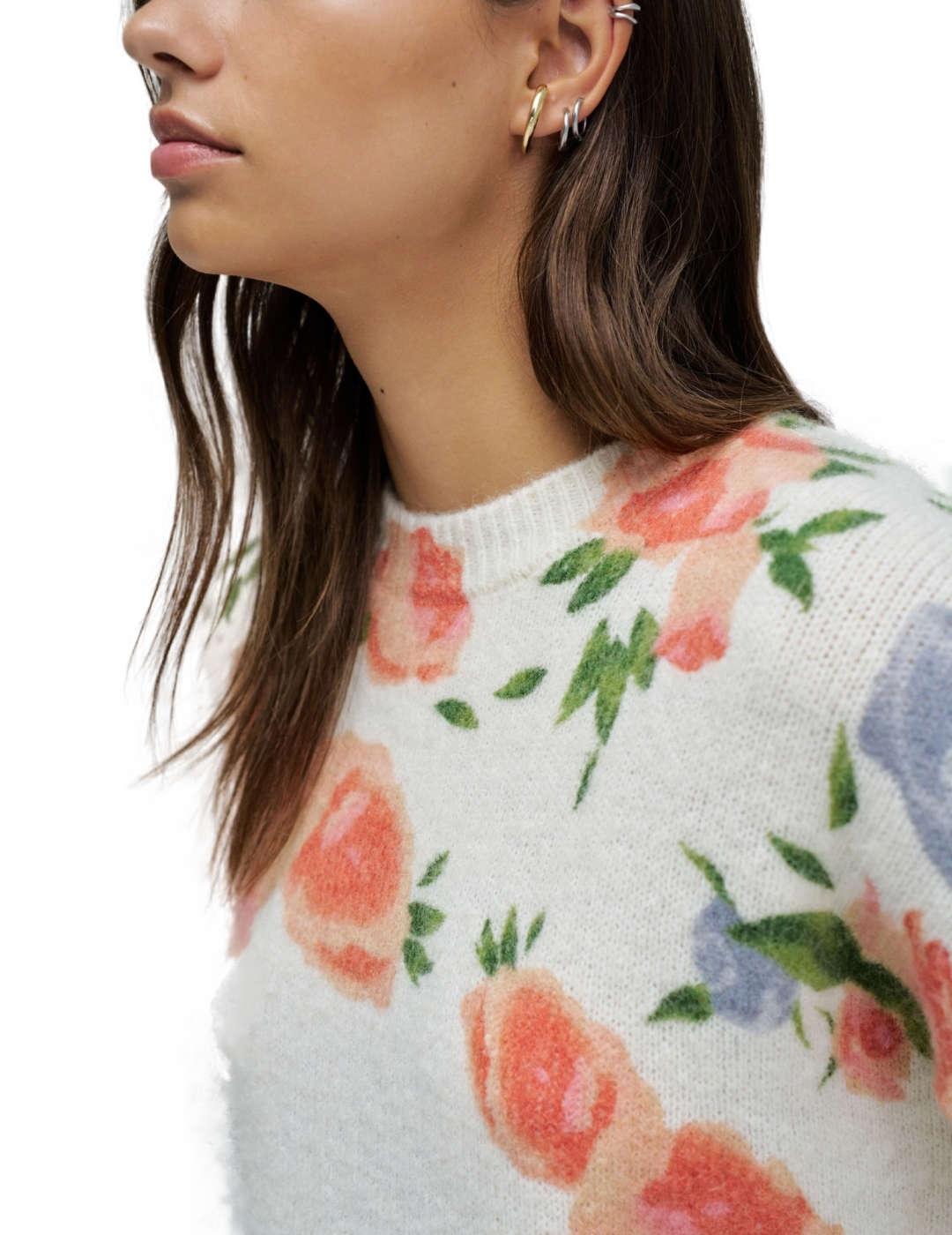 Jersey Salsa crudo con flores manga larga para mujer