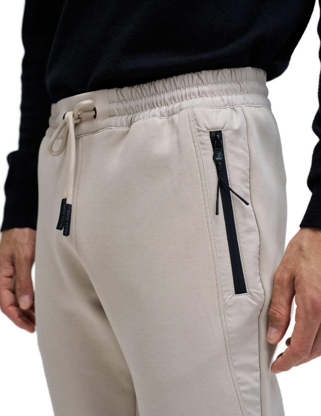 Pantalón Salsa Jogger slim beige con puño para hombre