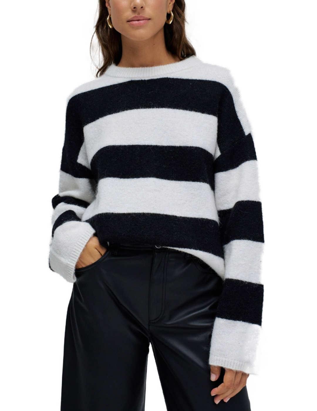 Jersey Salsa de rayas blanco y negro con lana de mujer