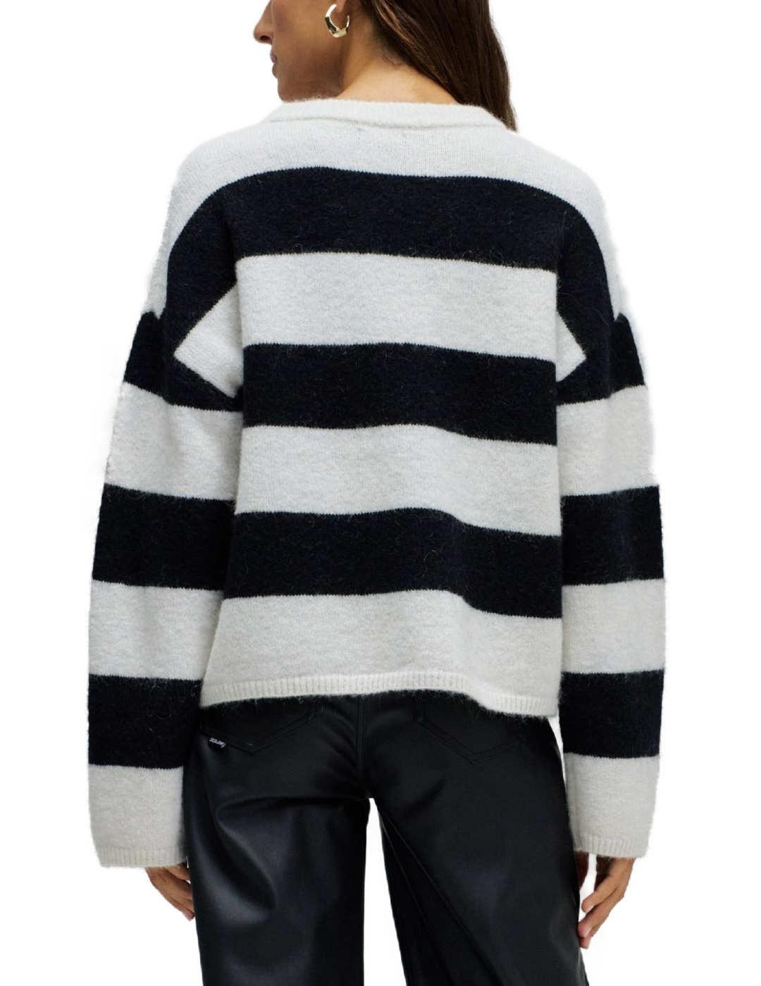 Jersey Salsa de rayas blanco y negro con lana de mujer