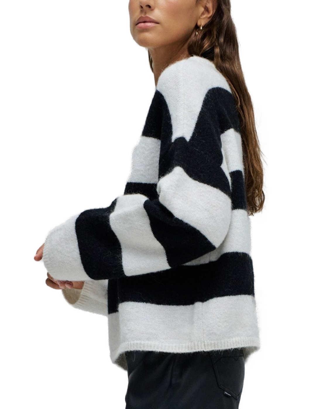 Jersey Salsa de rayas blanco y negro con lana de mujer