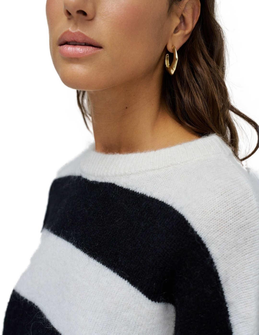 Jersey Salsa de rayas blanco y negro con lana de mujer