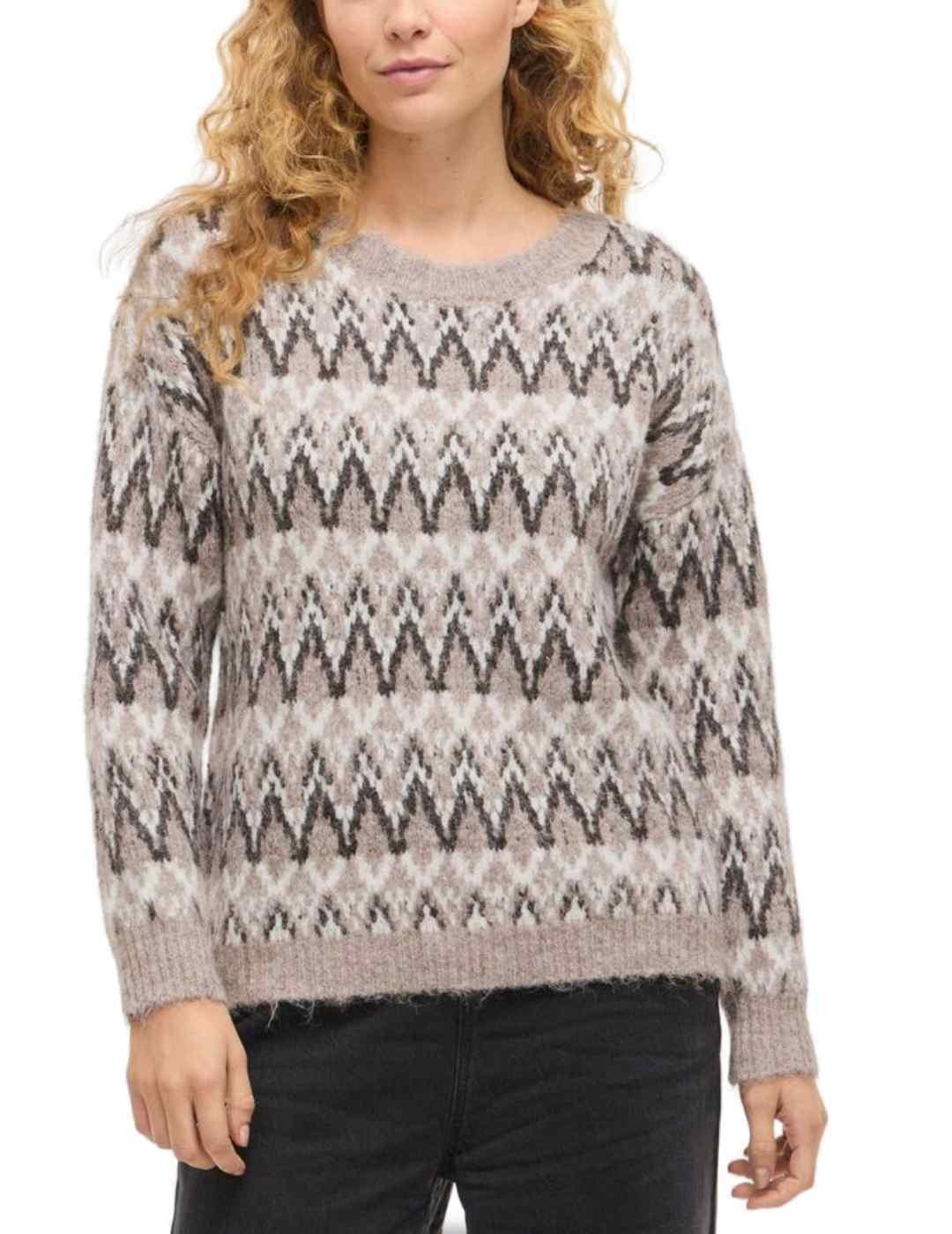 Jersey Vila Margi jacquard beige estampado para mujer