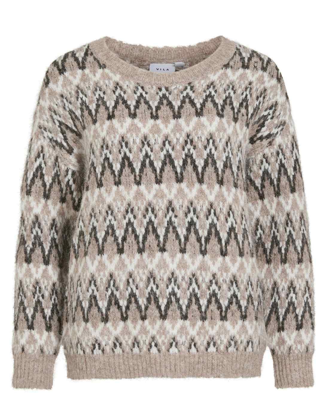 Jersey Vila Margi jacquard beige estampado para mujer