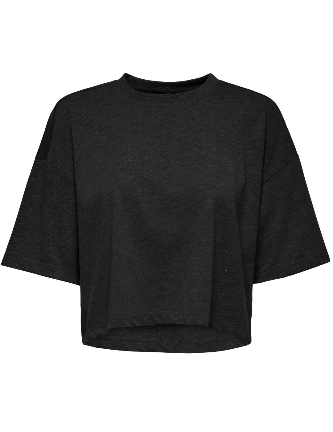Camiseta Only Melle negro purpurina cropped para mujer