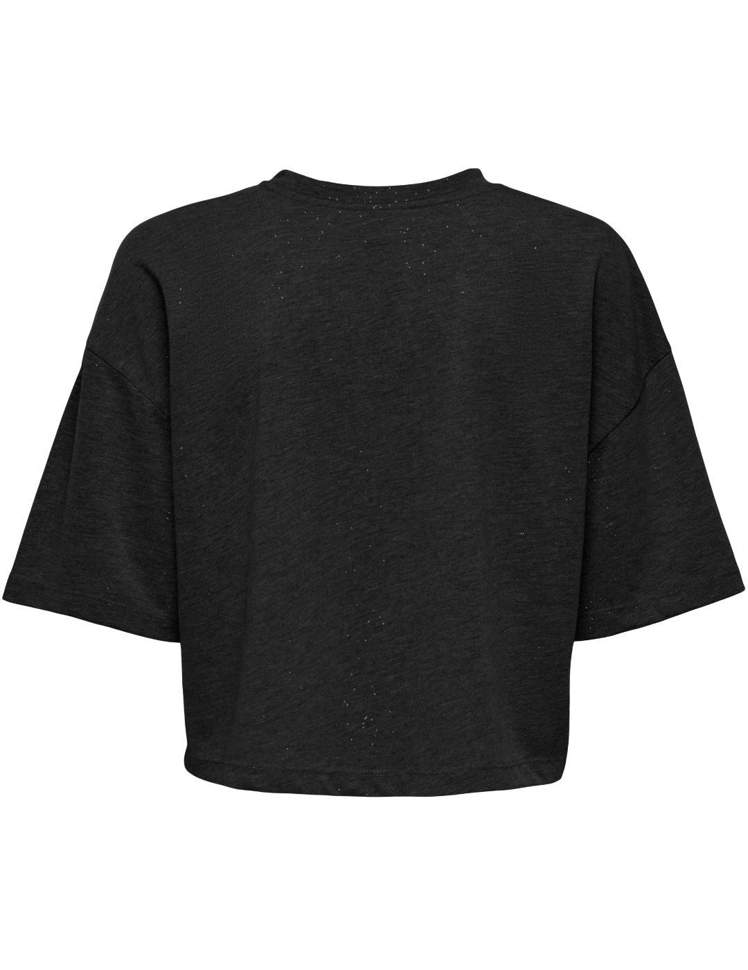 Camiseta Only Melle negro purpurina cropped para mujer