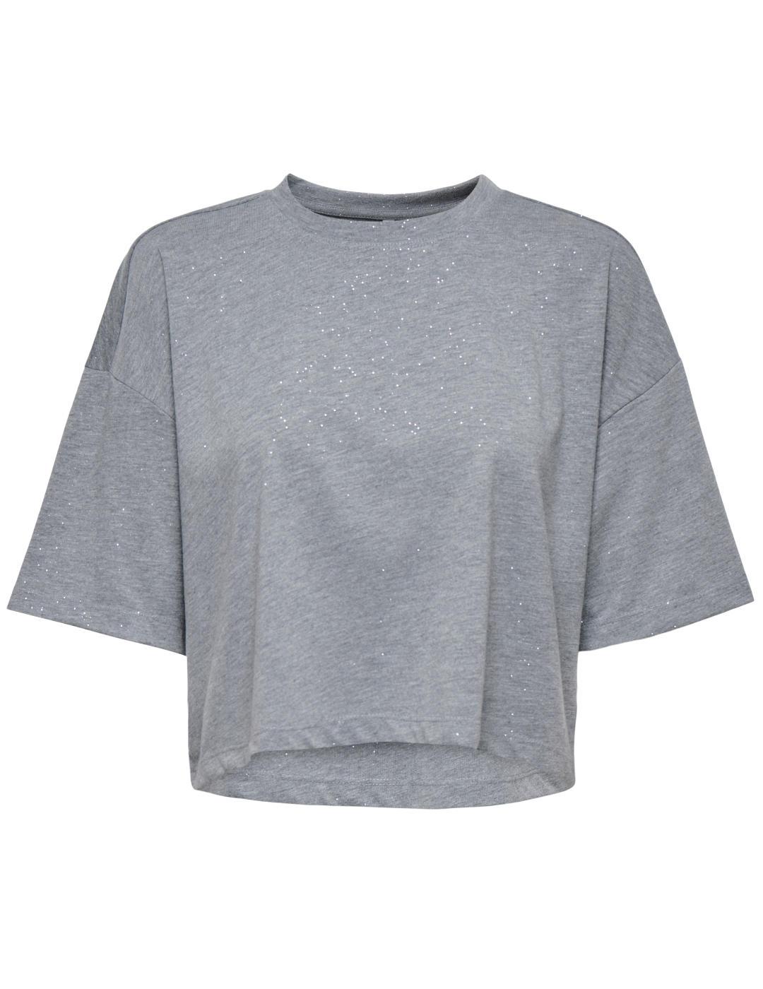 Camiseta Only Melle gris purpurina cropped para mujer