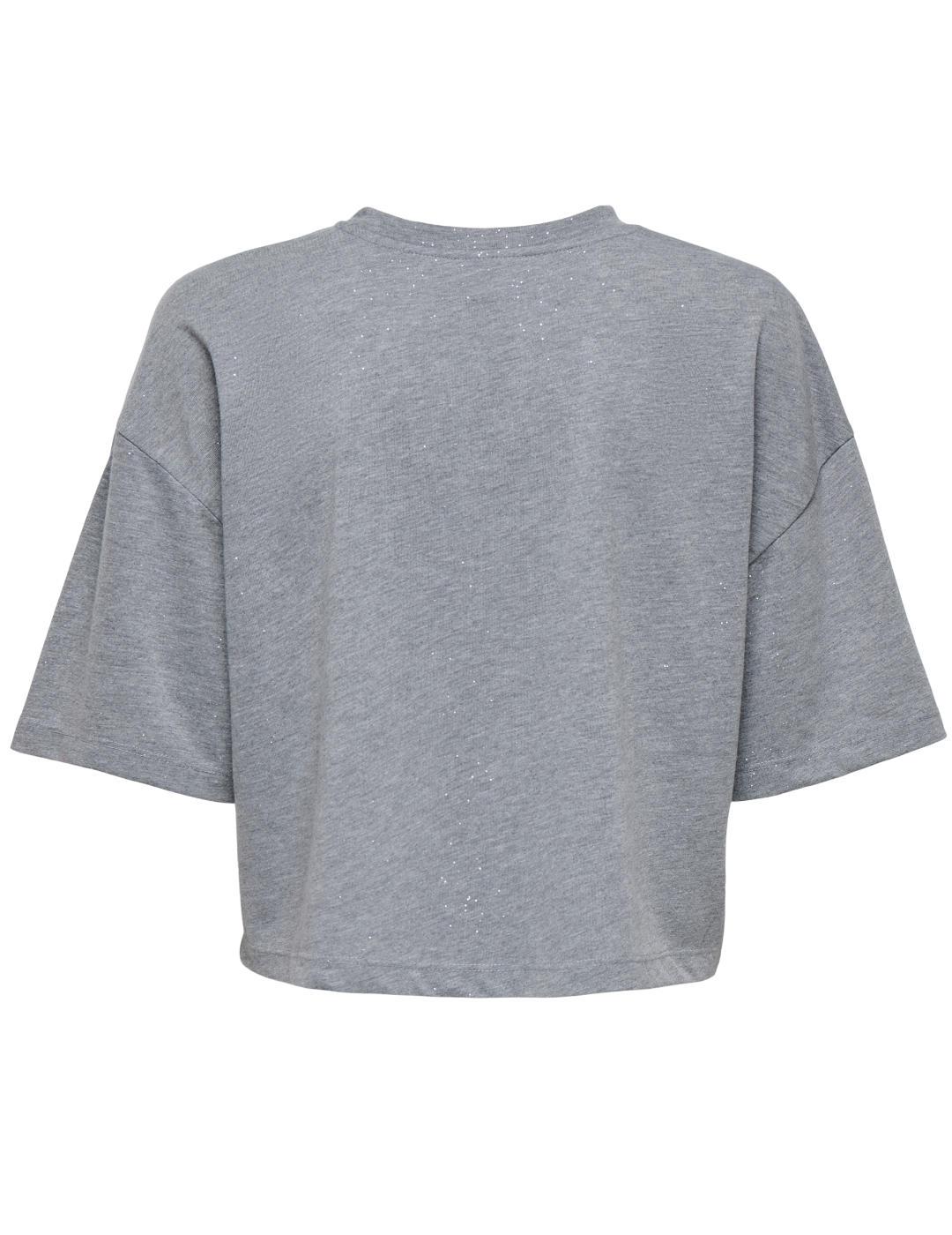 Camiseta Only Melle gris purpurina cropped para mujer