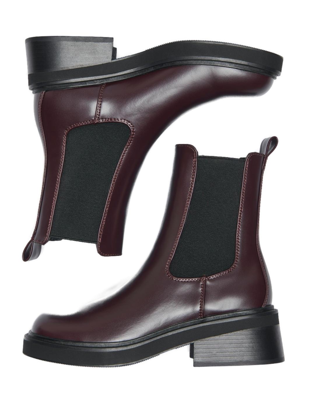 Bota Only Butter granate suela gruesa tacón ancho para mujer