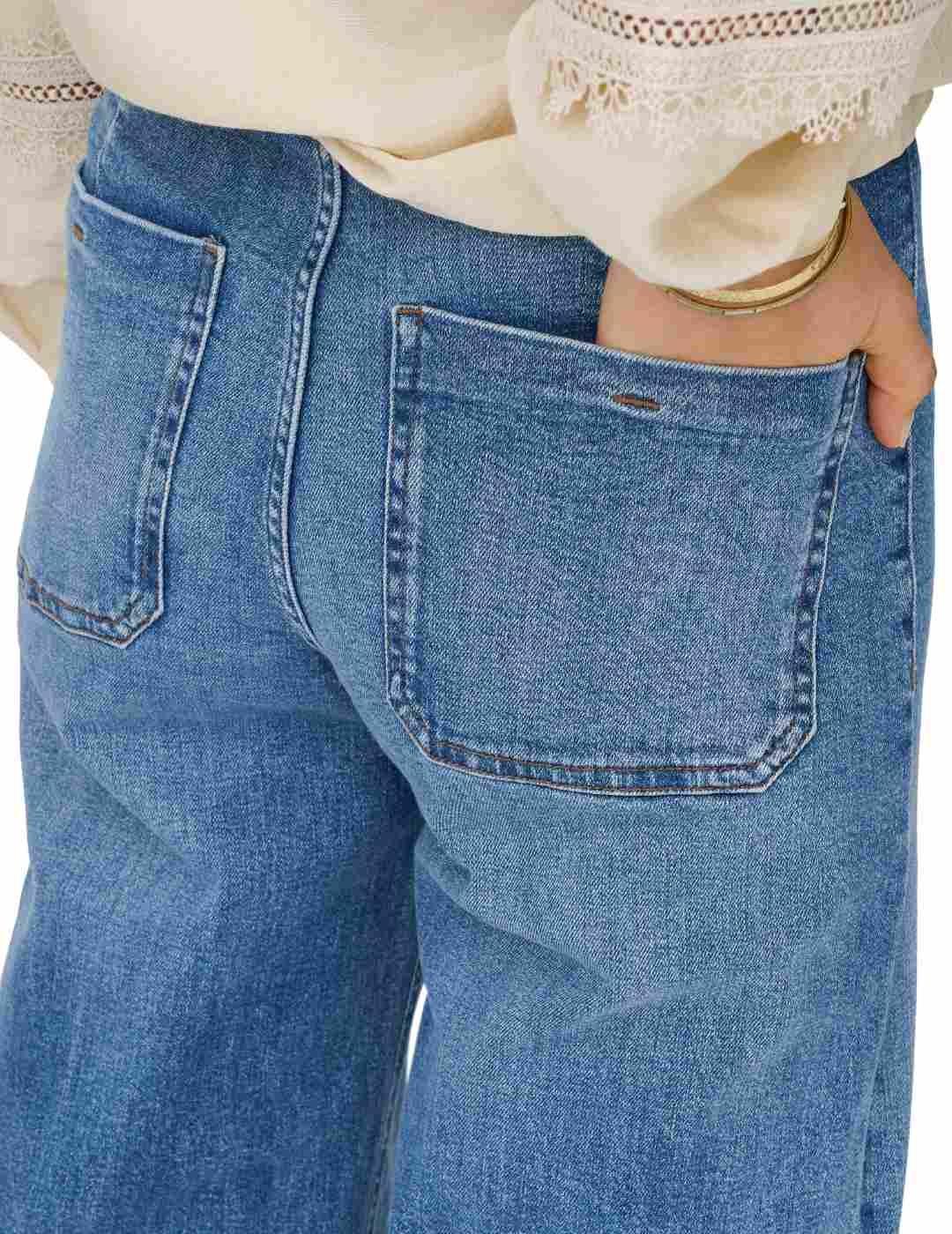 Pantalón vaquero Only Madison azul medio wide leg para mujer