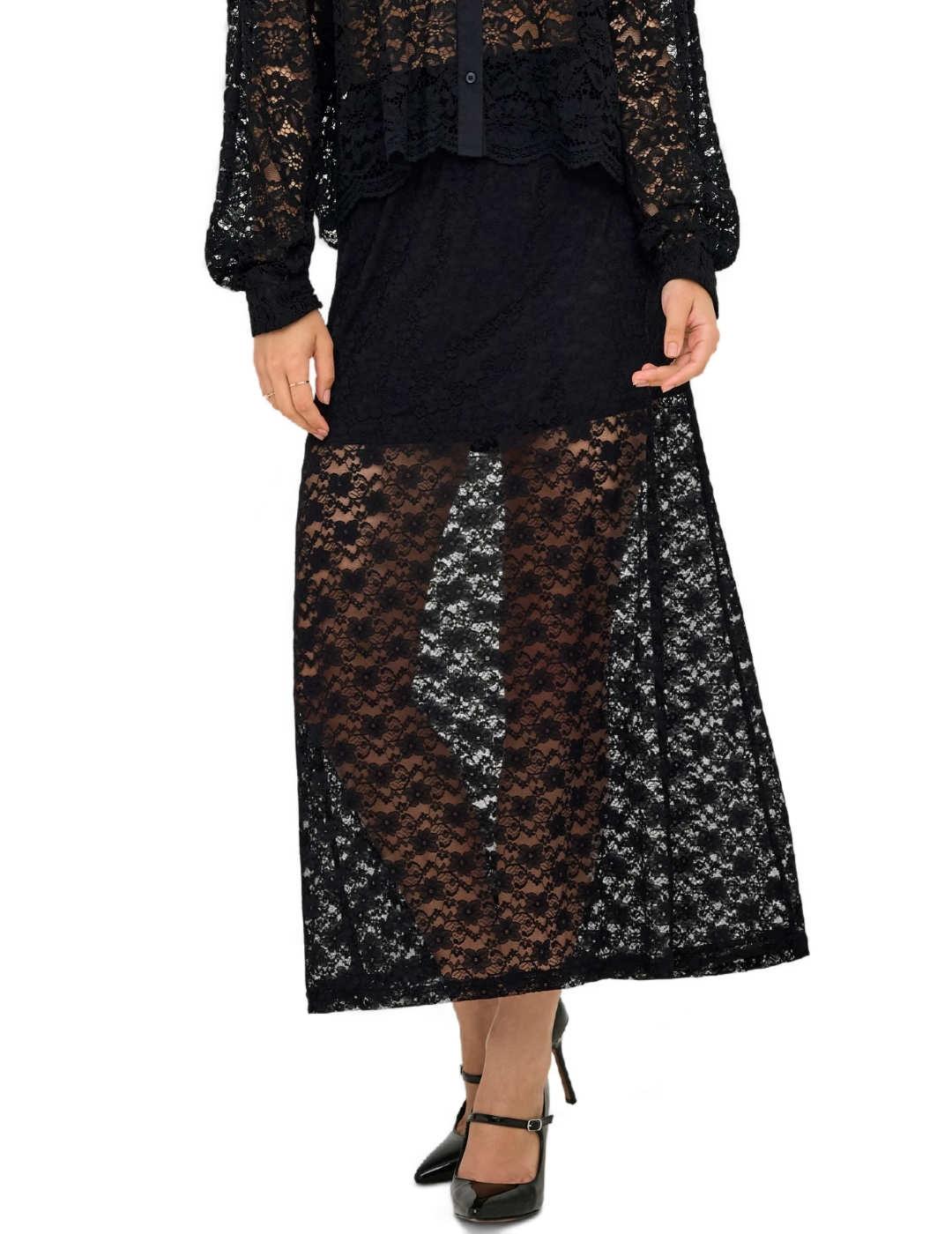 Falda Only Chigo negra encaje y transparencias larga mujer