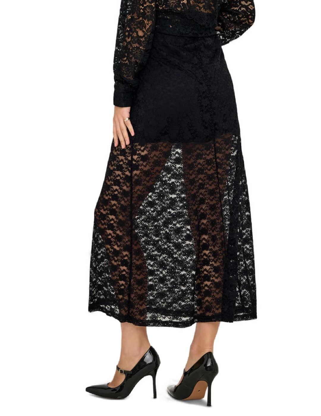 Falda Only Chigo negra encaje y transparencias larga mujer