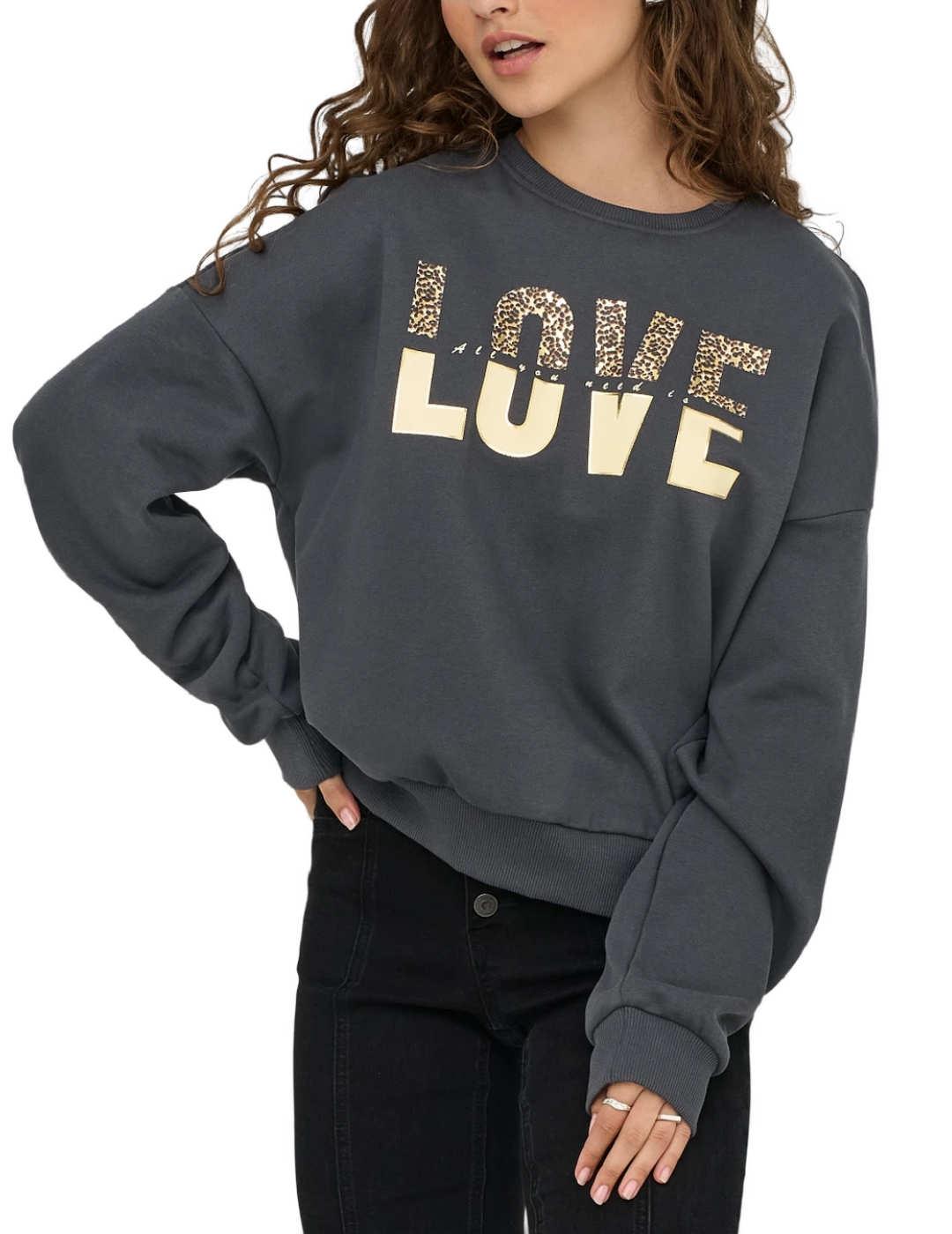 Sudadera Only Tammie gris oscuro cuello redondo para mujer