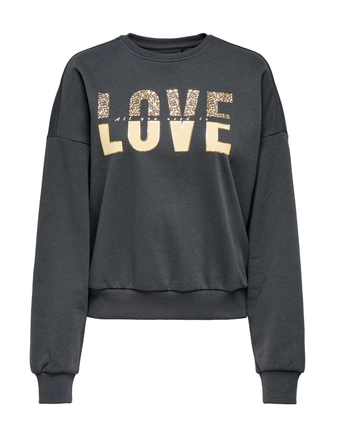 Sudadera Only Tammie gris oscuro cuello redondo para mujer