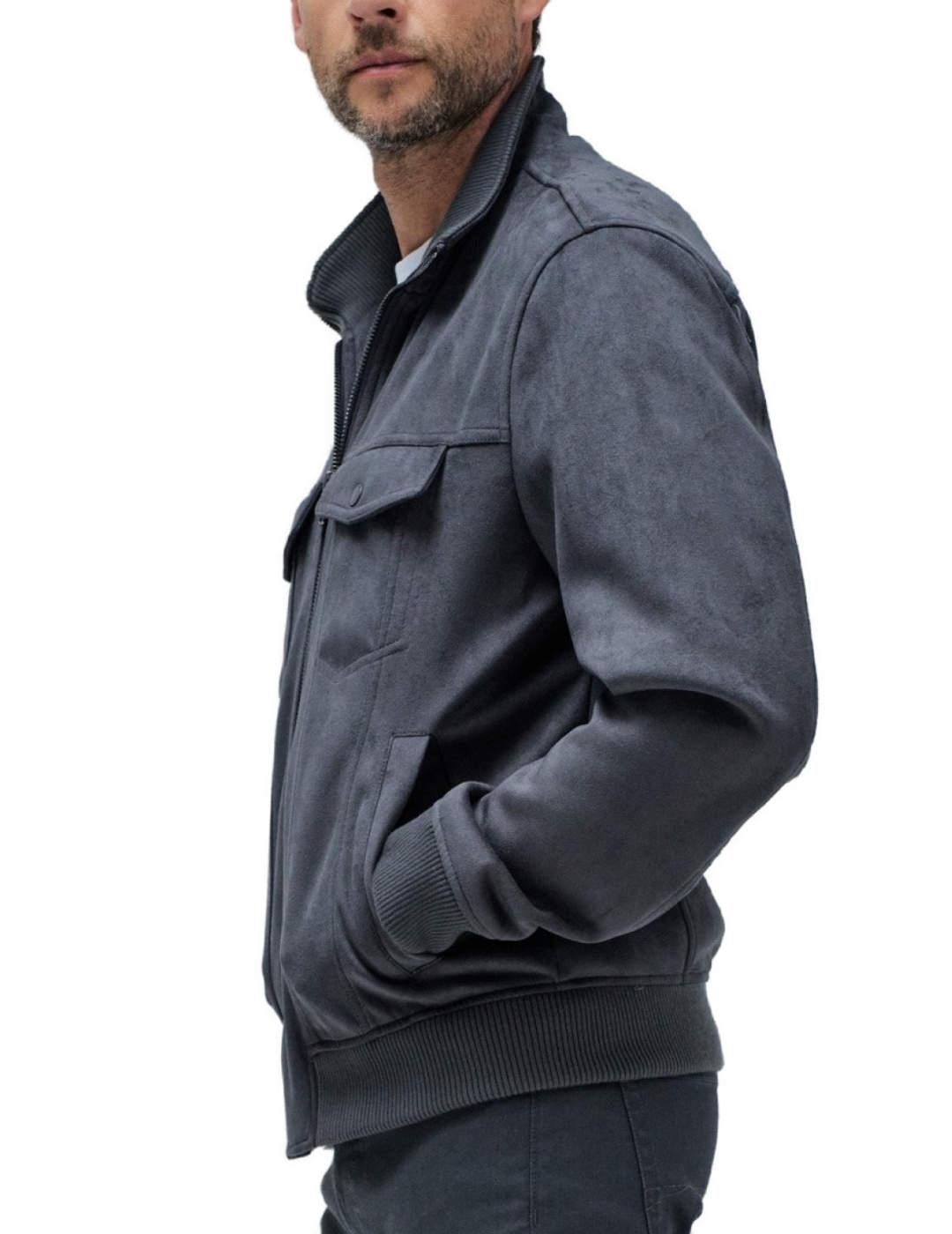 Chaqueta Salsa ante gris oscuro con bolsillos para hombre